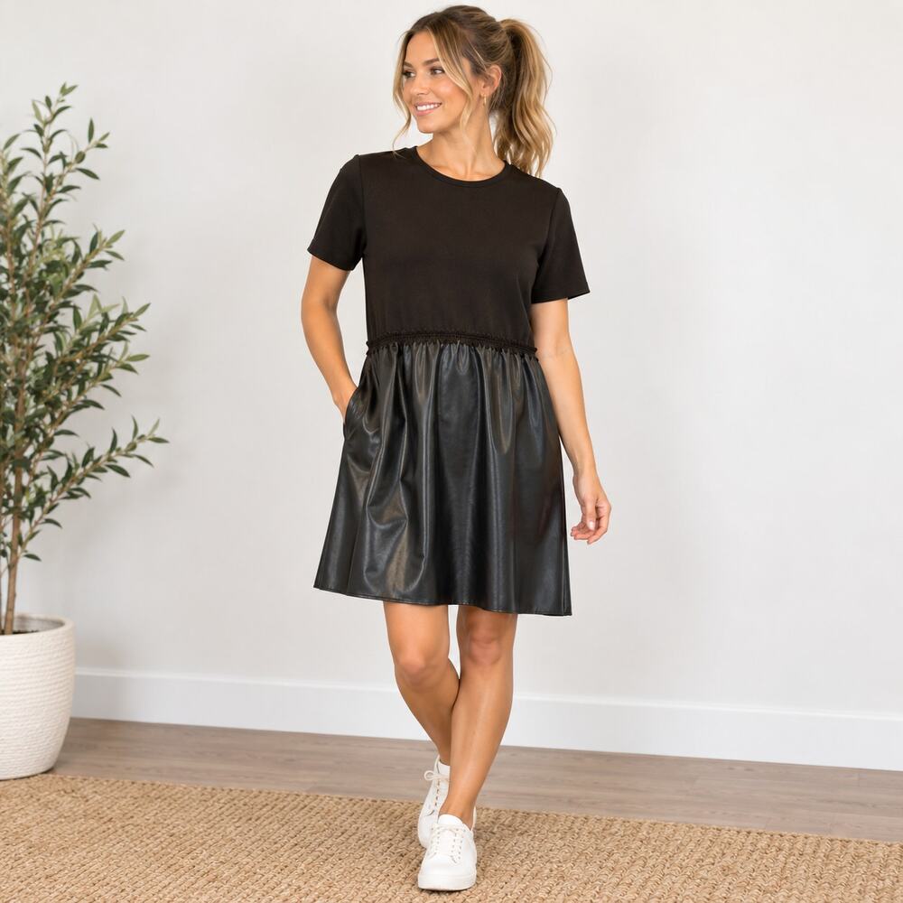 Zara black velour faux leather dress Small party event